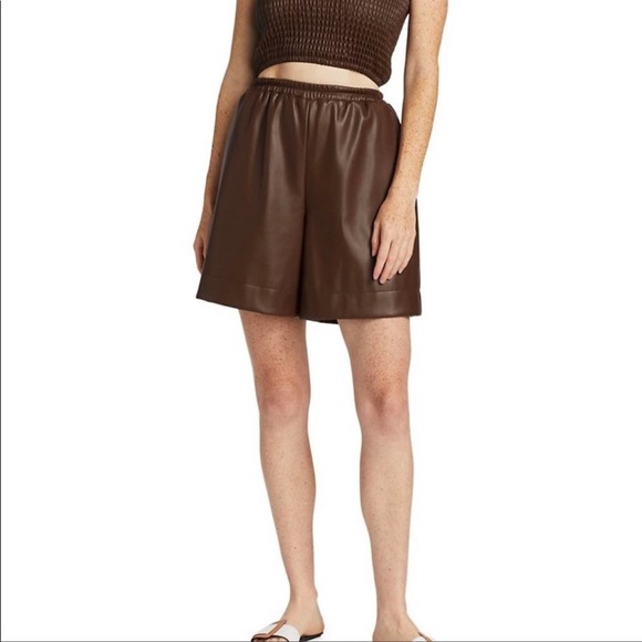 STAUD Pants - STAUD Clark Faux Vegan Leather Shorts SZ XS Bark Brown